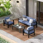 Set di mobili da giardino Heynemo in alluminio, set da salotto moderno da 4 pezzi con divano componibile e cuscini e tavolino da caffè per balcone
