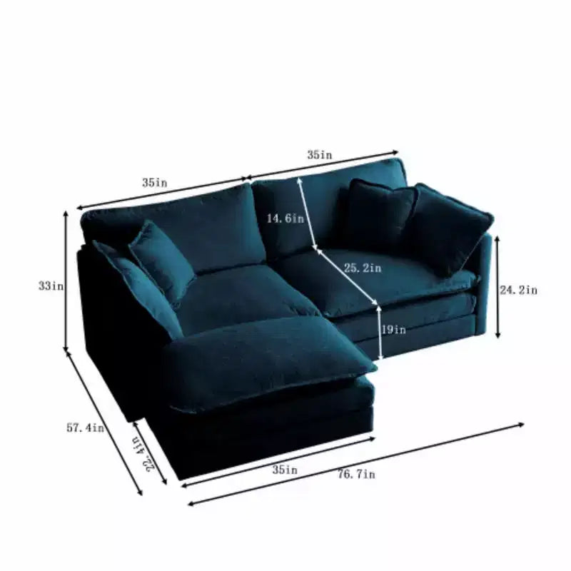 Divanetto in ciniglia con pouf e poggiapiedi: ideale per piccoli spazi