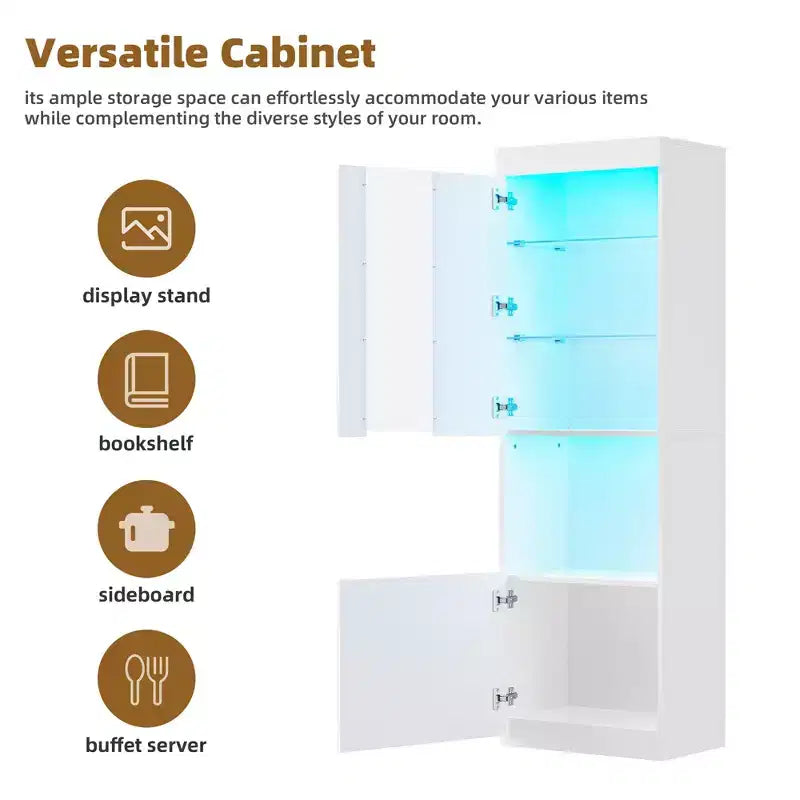 Meuble TV moderne avec lumières LED pour téléviseur de 75 pouces, table console multimédia avec étagères en verre trempé et foyer non chauffant
