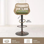 TUYOHW 25-33H Sgabelli da bar girevoli con altezza regolabile, sgabelli da bar in vimini con cuscino per cucina e home bar, capacità 113 kg