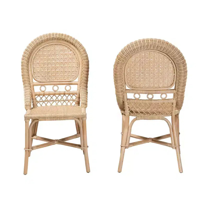 bali & pari Jelita Ensemble de 2 chaises de salle à manger modernes en rotin naturel bohème marron