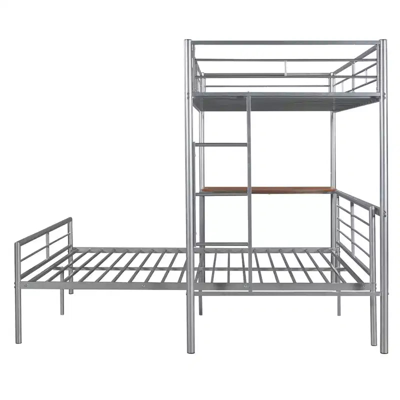 Lit superposé en métal une place sur deux places avec bureau, lit mezzanine une place avec lit inférieur double séparé pour enfants