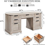 Scrivania direzionale da 60 pollici in stile rustico, scrivania per ufficio domestico in legno, scrivania per computer