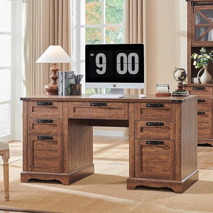 Scrivania direzionale da 60 pollici in stile rustico, scrivania per ufficio domestico in legno, scrivania per computer
