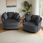 Set di 2 Poltrone Girevoli a Barilotto Oversize da 43" in Velluto a Coste Felpato con Cuscini