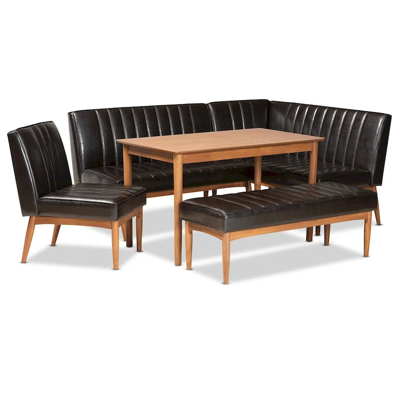 Set di 5 mobili per angolo pranzo Daymond Mid-Century con imbottitura e noce
