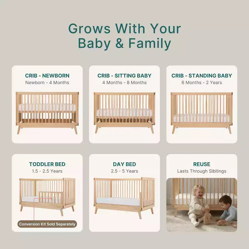 Culla Convertibile 3-in-1, in Solido Legno di Faggio Europeo, Certificata GREENGUARD Gold, Fabbricata in Italia