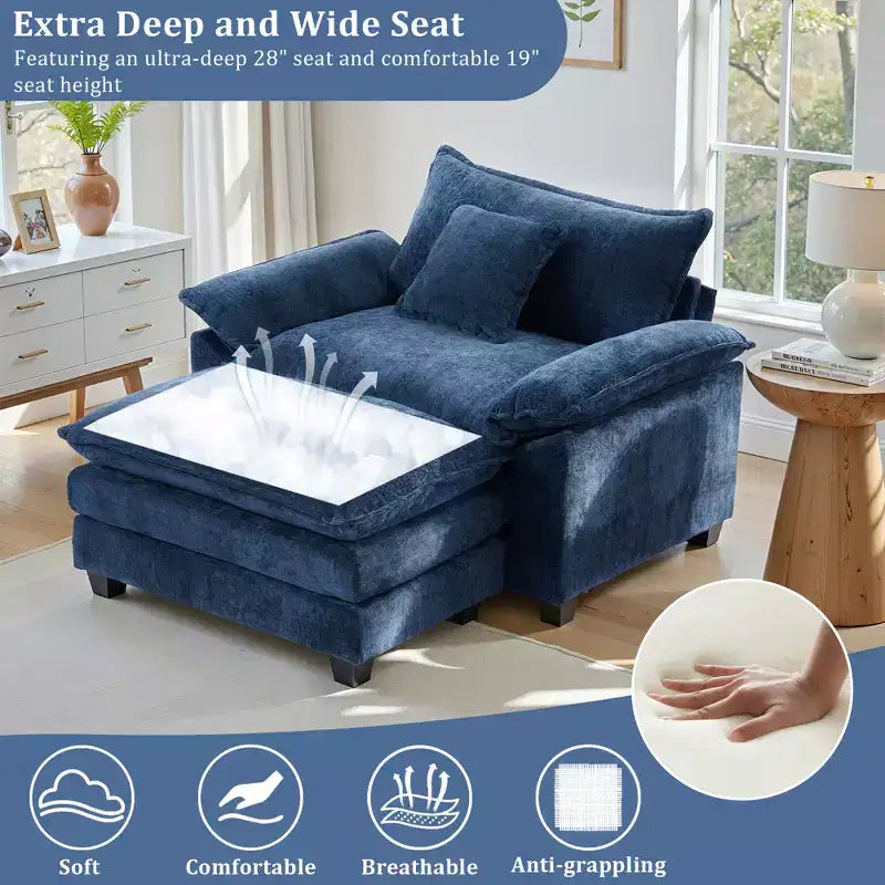 Fauteuil d'appoint surdimensionné en chenille EHMKNP avec pouf