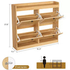 Scarpiera con 4 cassetti a ribalta, scarpiera in legno con ante in rattan e ripiani regolabili - Organizer per scarpe indipendente
