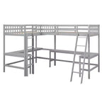 Letto a soppalco a L matrimoniale in legno da 119''L 79.5''W con scaletta e 2 scrivanie a L integrate