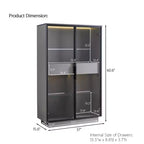 Vitrine éclairée LED Meuble de rangement avec porte en verre trempé, 2 tiroirs, étagères réglables, Moderne Minimaliste, Gris-ModernLuxe