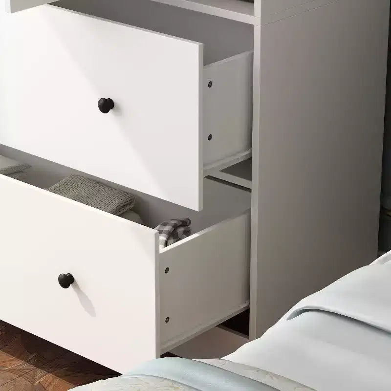Armoire 2 portes avec miroir, tringle à vêtements et 2 tiroirs