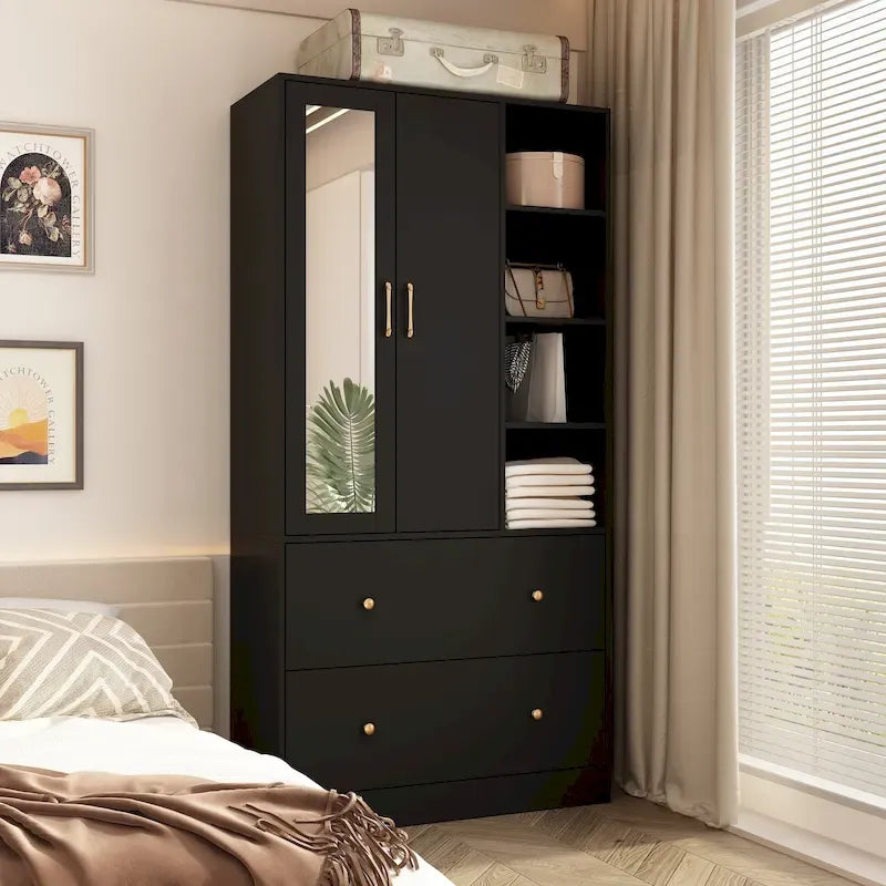 Armoire avec miroir et tringle extensible pour optimiser l'espace
