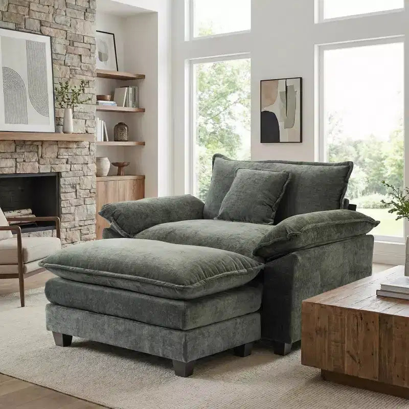 Fauteuil d'appoint surdimensionné en chenille EHMKNP avec pouf