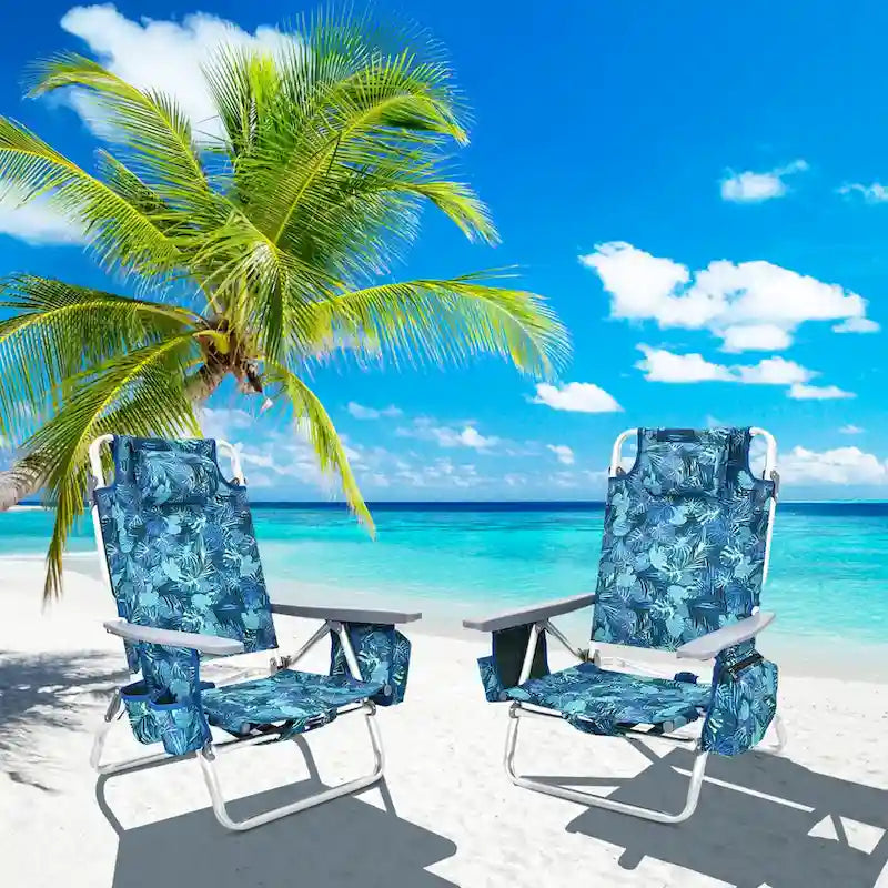 Costway Sedia Pieghevole da Spiaggia Zaino 4 Pezzi, 5 Posizioni per Esterno - Vedi Dettagli