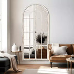Miroir mural pleine longueur, design cintrée à grille en bois massif, ouvrable, sans support