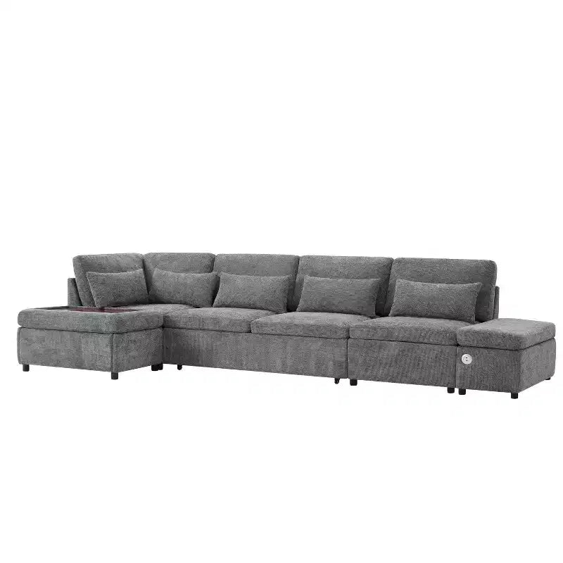 Canapé-lit modulaire sectionnel Whisen 270 - 6 places en forme de L avec pouf de rangement, canapé en chenille, personnalisable pour salon et appartement