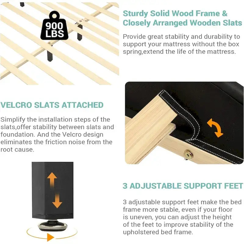 Cadre de lit plateforme moderne rembourré Queen avec lumières LED