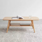 Tavolino rettangolare moderno GDFStudio Wright in legno massello di rovere con ripiano portaoggetti
