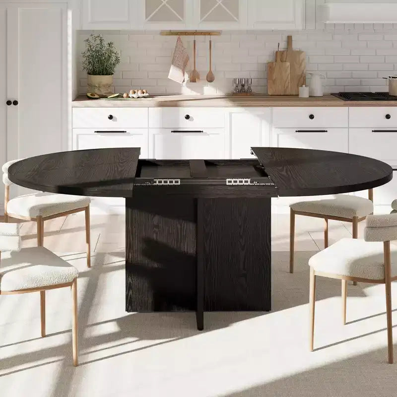 Tavolo da pranzo rotondo allungabile da 43,3''-59'' per 4-8 persone, moderno tavolo da pranzo ovale da cucina con prolunghe rimovibili, tavolo da pranzo per sala da pranzo, cucina
