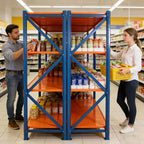 Étagères de garage robustes VIYET, rayonnage métallique réglable à 4 niveaux d'une capacité de 2000 kg, rangement industriel bleu et orange pour magasin/outils/salle de sport.