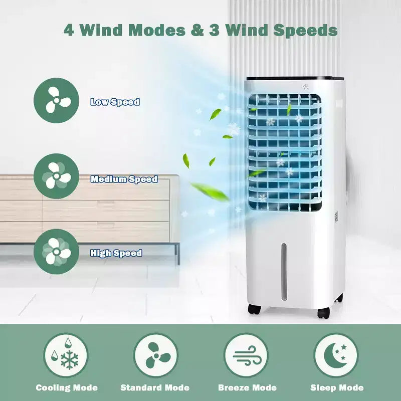 Rafraîchisseur d'air évaporatif portable Costway 4-en-1 avec réservoir d'eau de 12 L et 4 accumulateurs de froid