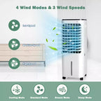 Rafraîchisseur d'air évaporatif portable Costway 4-en-1 avec réservoir d'eau de 12 L et 4 accumulateurs de froid