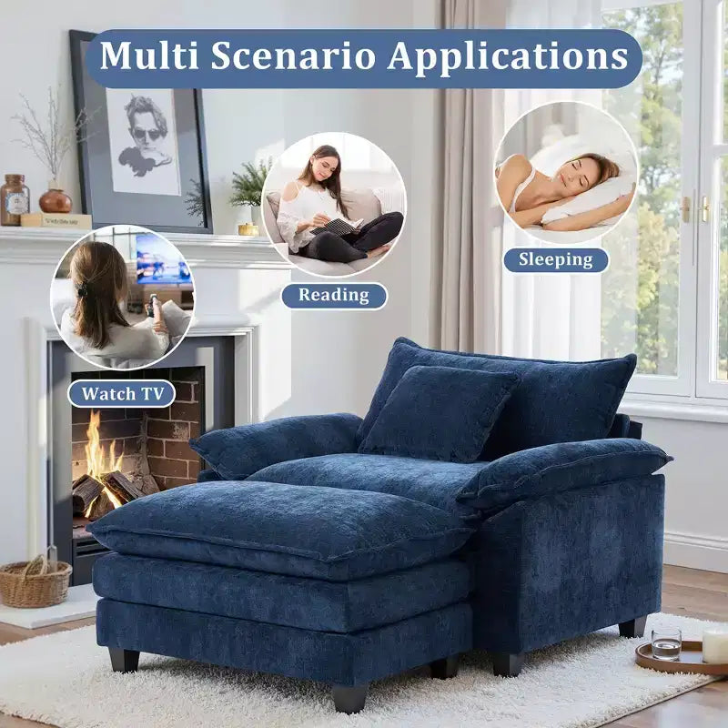 Fauteuil d'appoint surdimensionné en chenille EHMKNP avec pouf