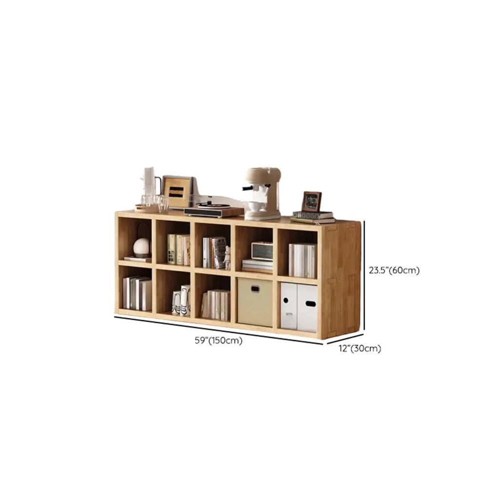Libreria moderna orizzontale in legno a 8 cubi, finitura naturale