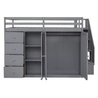 Lit mezzanine pleine taille Teddy Fleece avec étagère de rangement et tiroirs, lit mezzanine haut en bois avec bureau polyvalent pour chambre à coucher