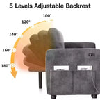 Dyonery Canapé-lit escamotable à quatre places de 267 cm avec rangement, poches latérales, dossier réglable, convertible