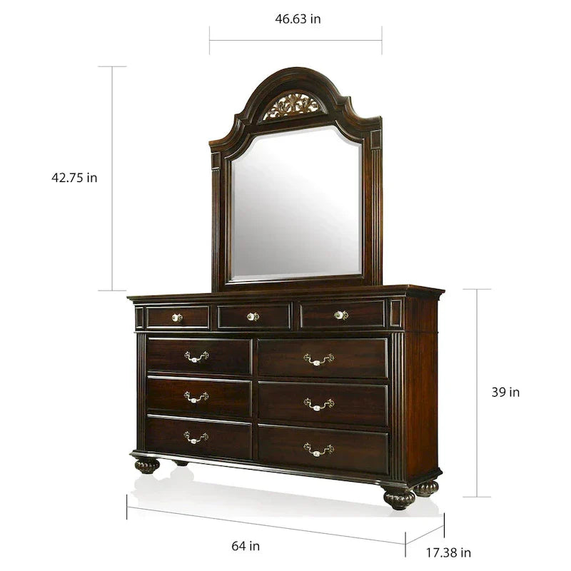 Comò e specchio tradizionali a 9 cassetti in 2 pezzi Vame di Furniture of America