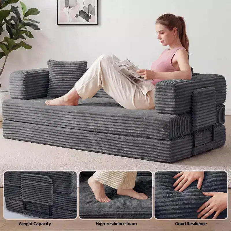 80,7 Divano letto trasformabile 5 in 1 – Velluto a coste, 544 kg, Nessun assemblaggio