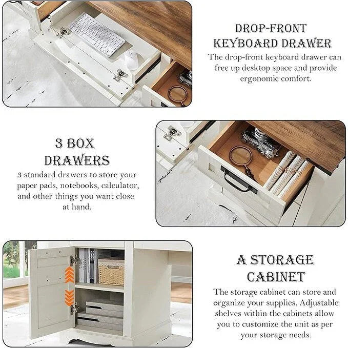Scrivania direzionale da 60 pollici in stile rustico, scrivania per ufficio domestico in legno, scrivania per computer