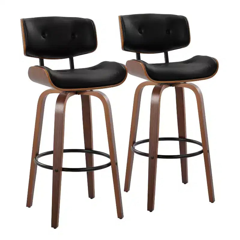 Ensemble de 2 tabourets de bar Lombardi Noyer/Noir - LumiSource : Hauteur fixe, Touffeté, Assise de 30,5, Milieu de siècle