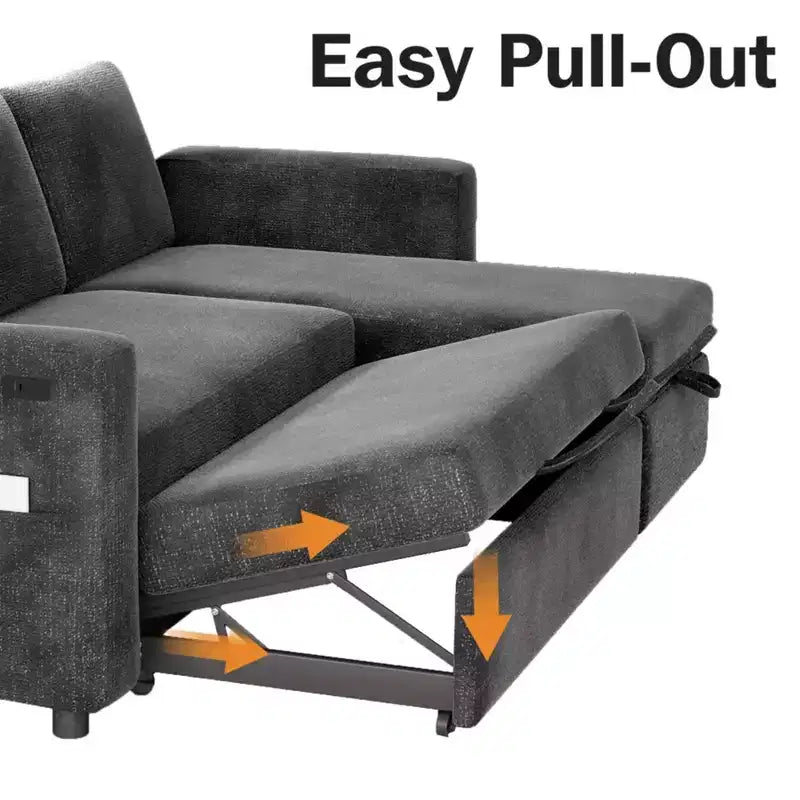 Canapé convertible 2 en 1 Dyonery avec méridienne de rangement, sectionnel en chenille avec ports USB pour salon