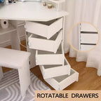 Coiffeuse d'angle avec lumières, table de maquillage avec prise de courant et tiroirs rotatifs pour chambre à coucher