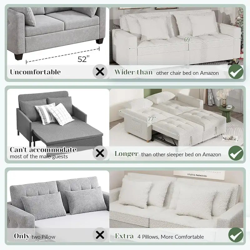 AECOJOY Divano Letto 3 in 1, Letto Singolo Convertibile