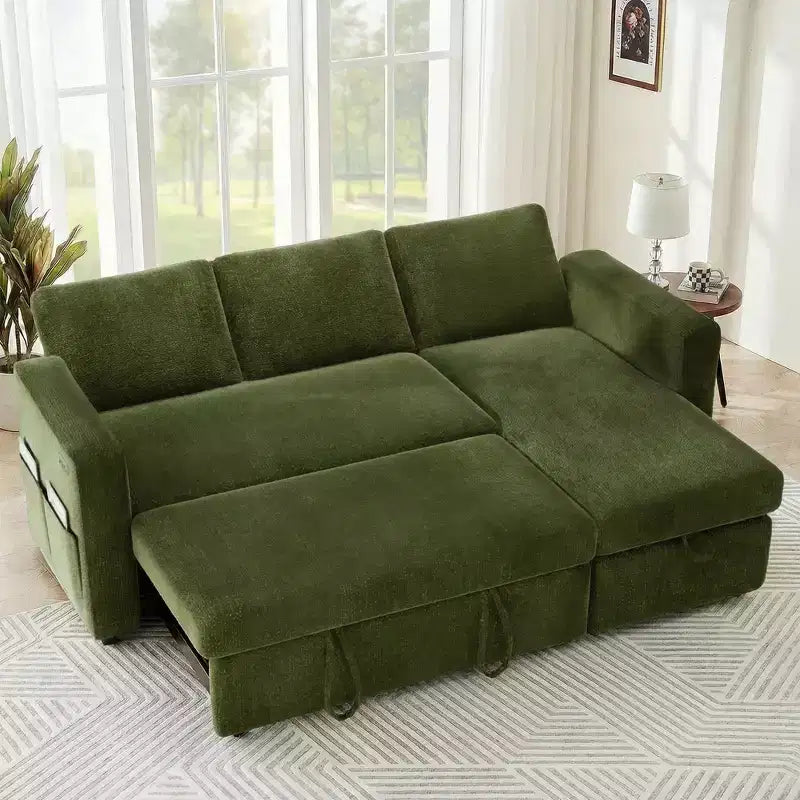 Canapé convertible 2 en 1 Dyonery avec méridienne de rangement, sectionnel en chenille avec ports USB pour salon