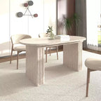 Okak 78IN Tavolo da Pranzo Estensibile per 4-8 Persone, Tavolo da Cucina con Base a Strisce di Legno, Tavolo Pieghevole per Soggiorno, Sala da Pranzo