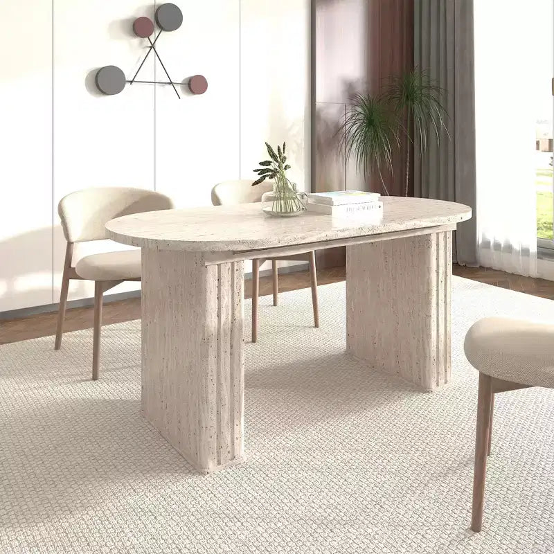 Table à manger extensible Okak 78IN pour 4-8 personnes, table de cuisine avec base à lattes en bois, table pliable pour salon, salle à manger