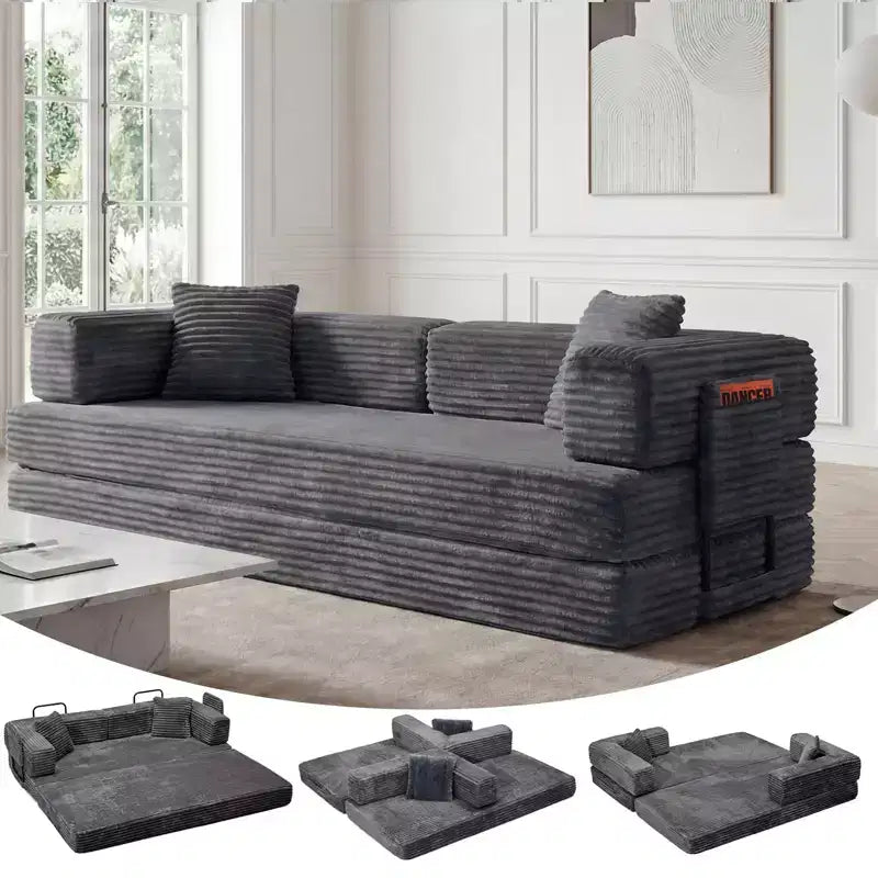 80,7 Divano letto trasformabile 5 in 1 – Velluto a coste, 544 kg, Nessun assemblaggio