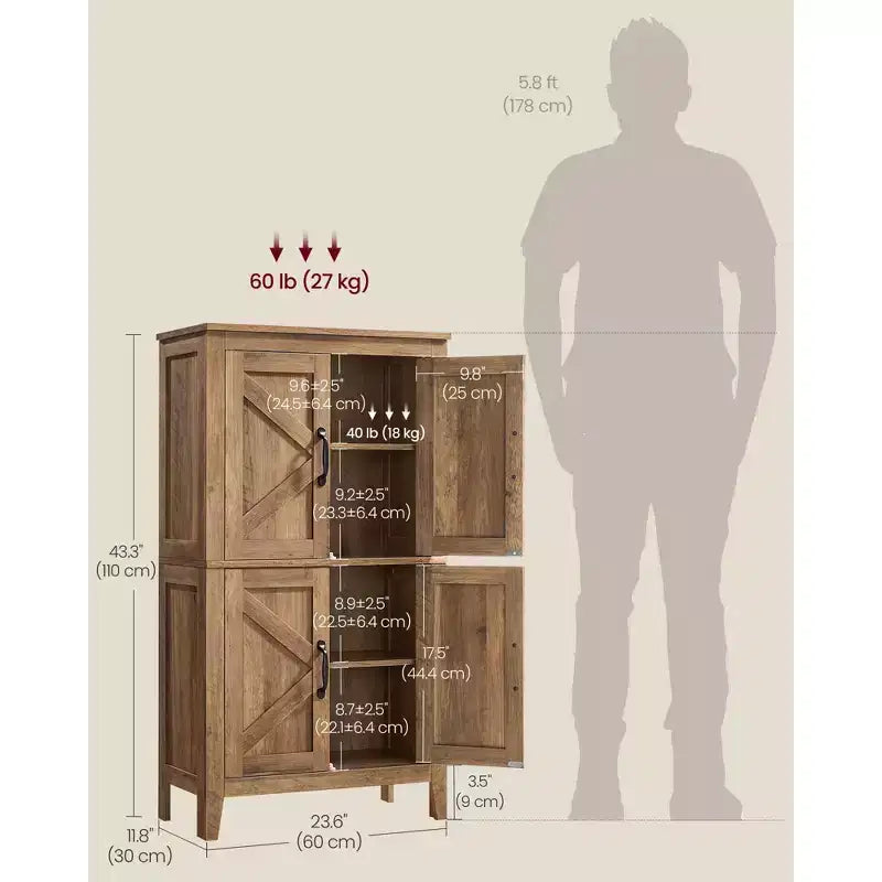 VASAGLE Collezione LIRY - Mobiletto Contenitore in Stile Rustico, Mobile Bagno a Terra con Ante Scorrevole, Dispensa Autoportante per Cucina, Ripiani Regolabili