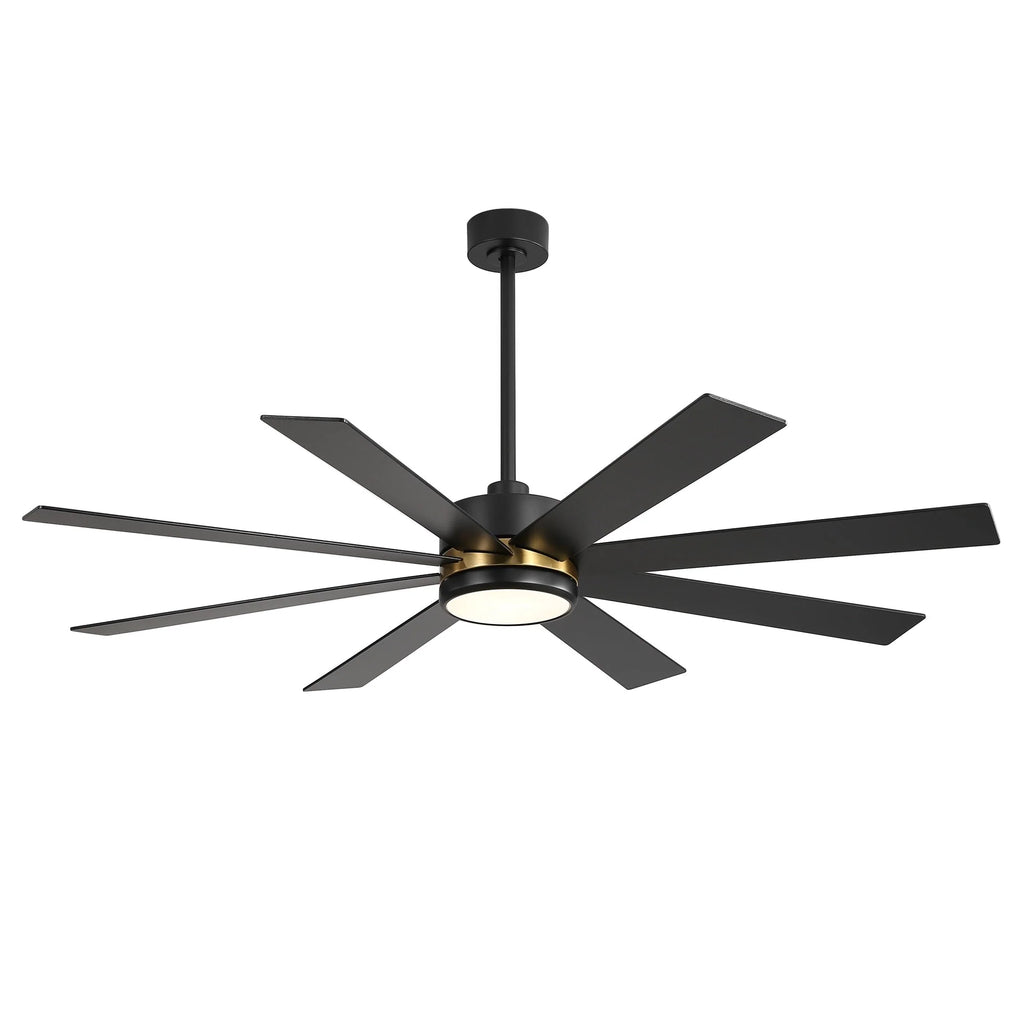 Ventilatore da soffitto nero da 65 pollici a 8 pale con luce LED e telecomando