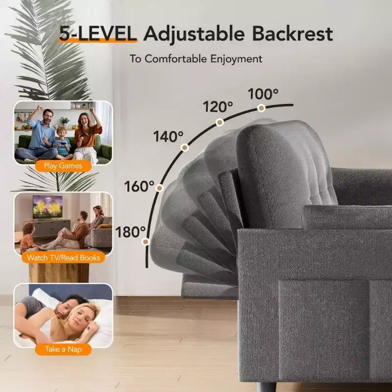 Dyonery 51 Divano Letto 3-in-1, Divanetto Convertibile con Letto Estraibile, Schienale Regolabile, Divano in Lino