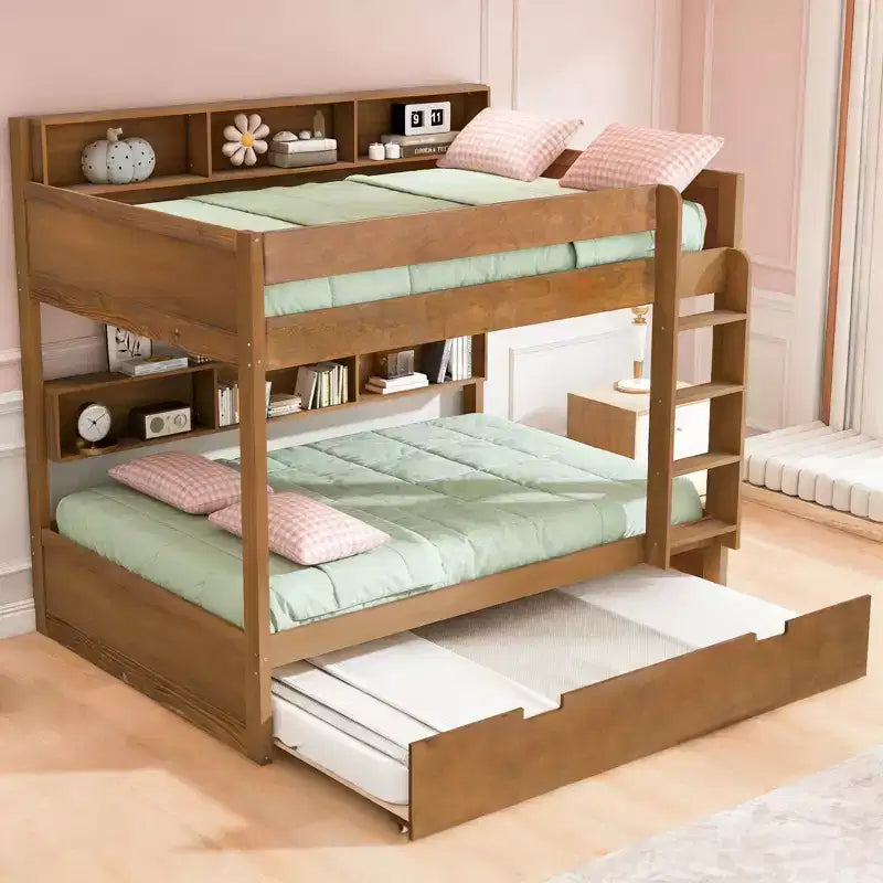 Luxystar Letto a castello moderno completo su completo con ripiani e letto estraibile