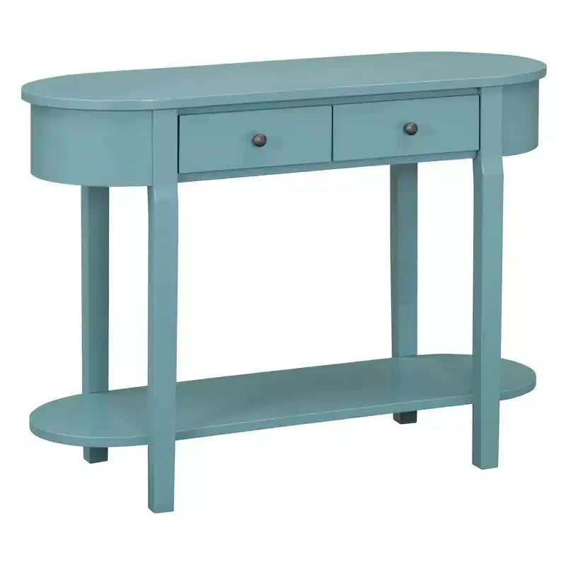 Table console élégante Okak avec finition lisse, table d'entrée avec design incurvé et 2 tiroirs, table d'appoint pour salon, couloir