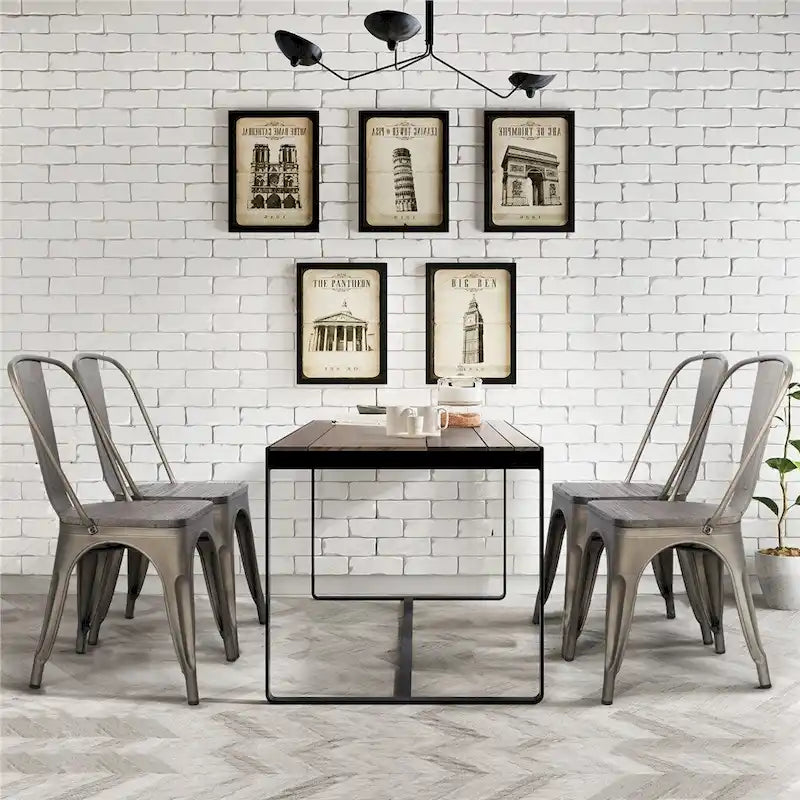 Yaheetech Set di 4 Sedie da Pranzo in Metallo con Sedie Impilabili in Legno