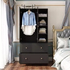 Armoire 2 portes avec miroir, tringle à vêtements et 2 tiroirs