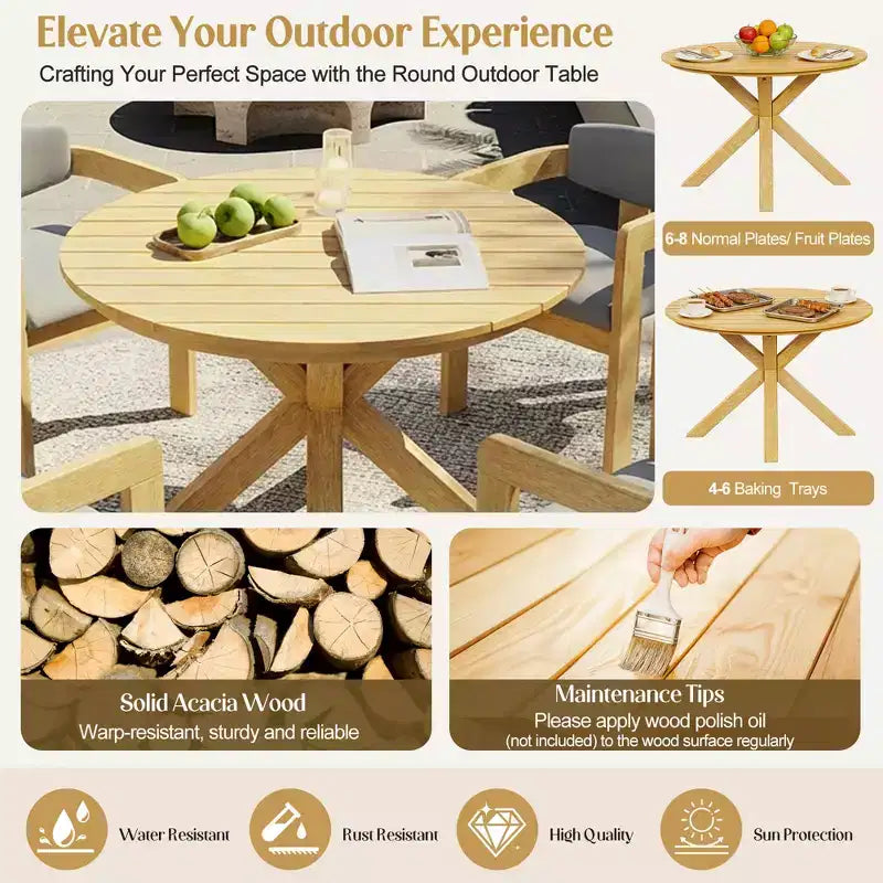 ModernLuxe Set da pranzo rotondo da esterno a 5 pezzi in legno di acacia, tavolo da 47" con 4 sedie a barilotto imbottite per giardino/patio/cortile
